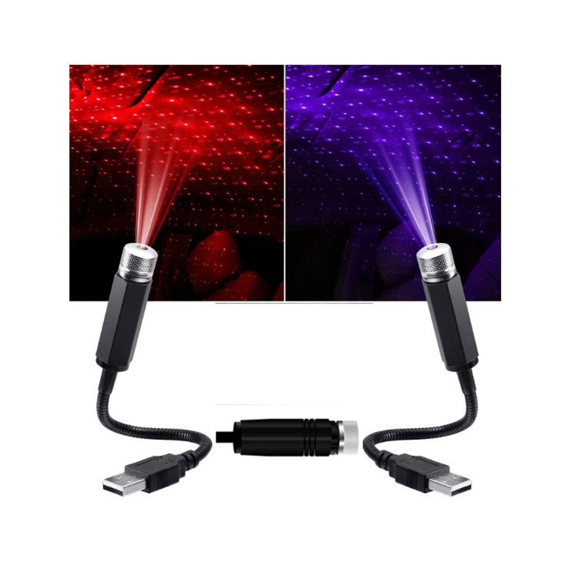 GENERICO - Proyector Luz Nocturna Usb Automóviles Techo Ajustable Rojo