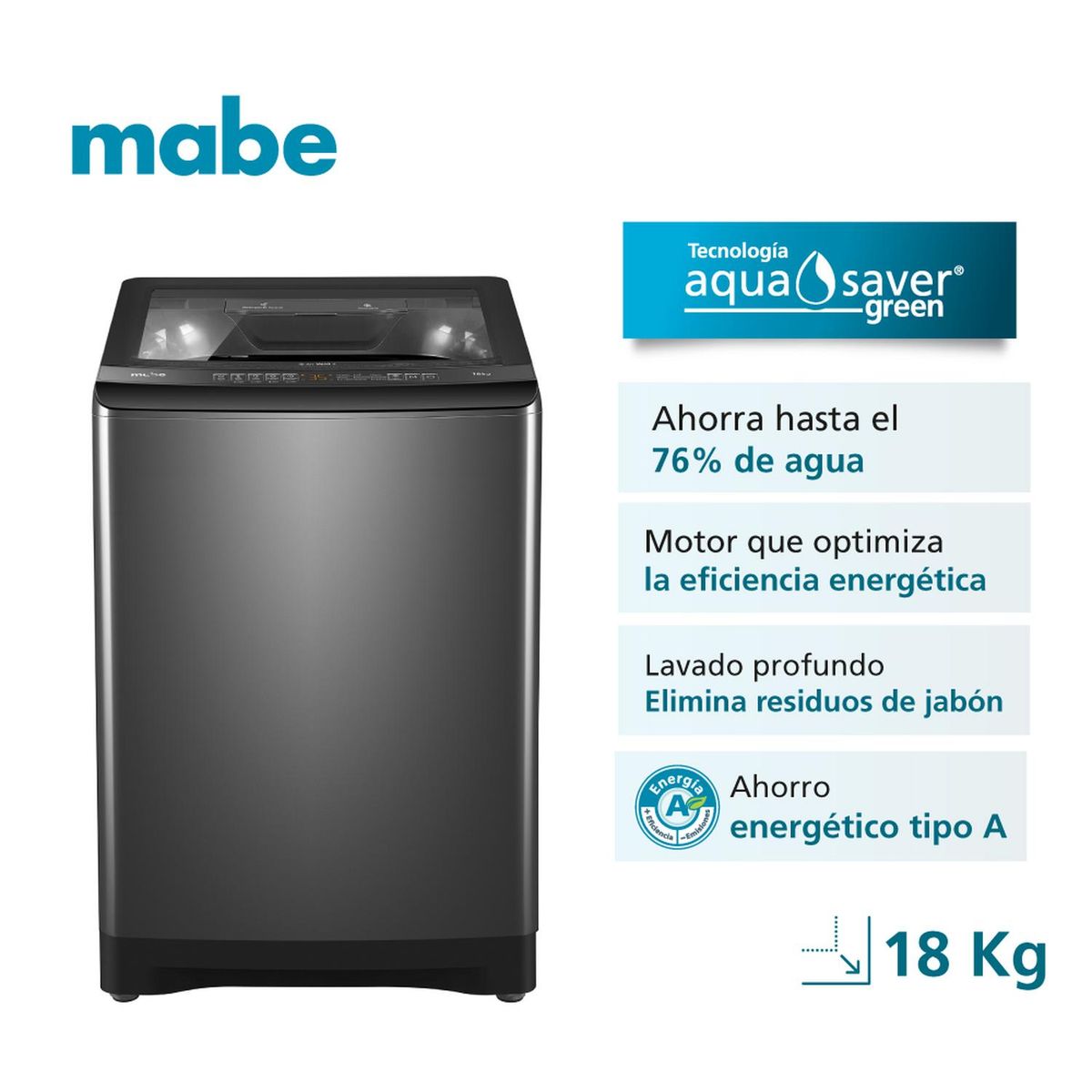 MABE - Lavadora Automática 18 Kg Diamond Gray Mabe LMA8120WDGAB0