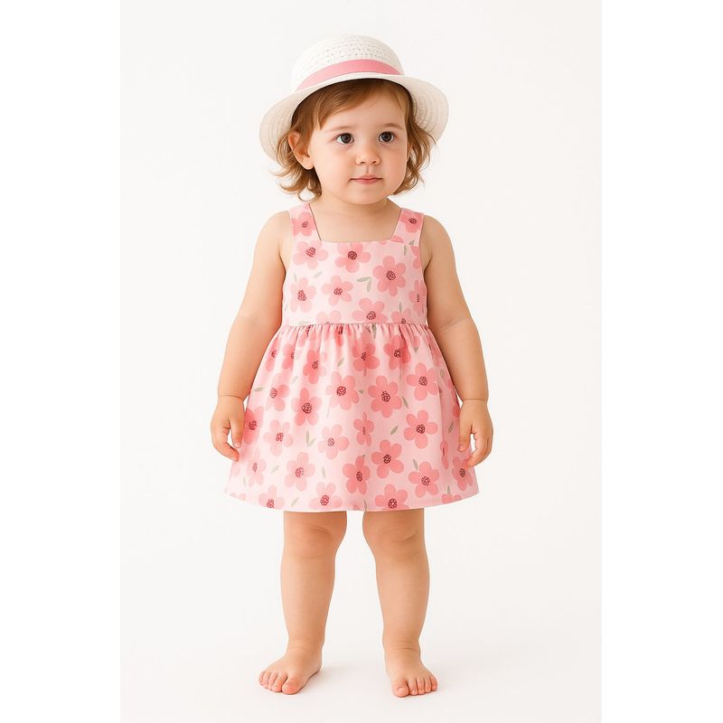 LUSOLSI - Vestido Niña Algodón + Sombrero  Suave y Fresco
