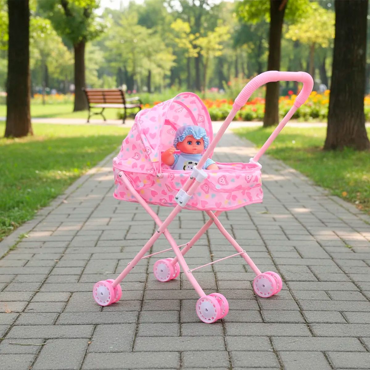 GENERICO - Coche Paseador + Bebé Muñecas Plegable Cochecito Juguete