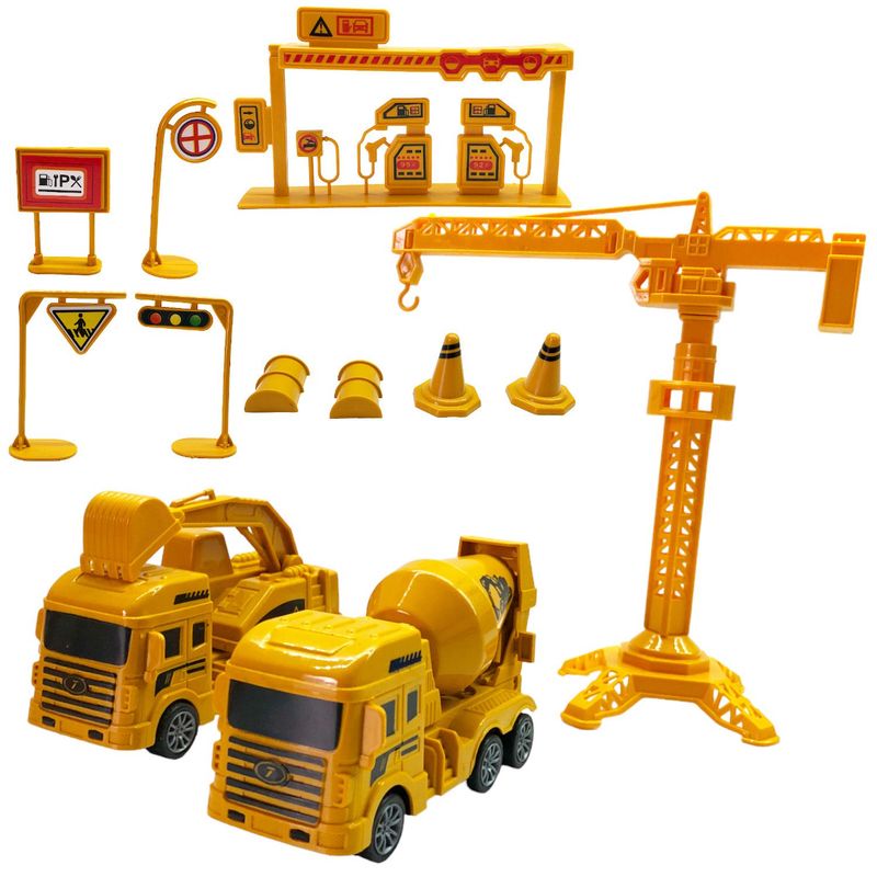 GENERICO - Juego Maquinaria Construccion Grua Excavadora Mezcladora