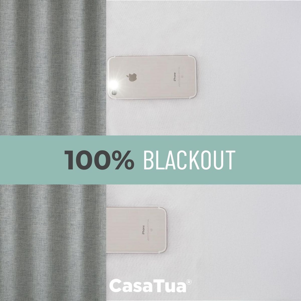 CASATUA - Cortina Blackout 100% Anti Luz, 2 Paños 140x220 TexturaLino - Gris