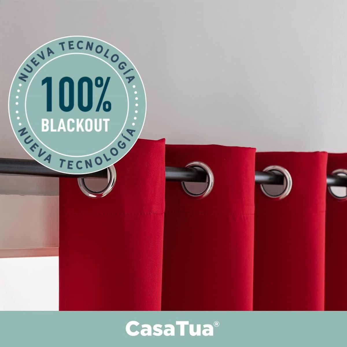 CASATUA - Cortina Blackout 100% Anti Luz, 2 Paños 140x220 TexturaLino - Rojo