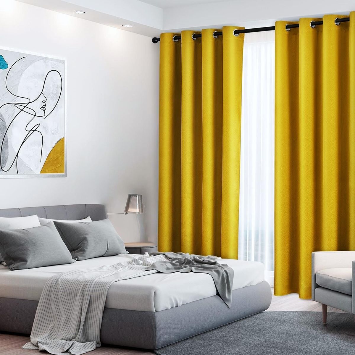 CASATUA - Cortina Blackout 100% Anti Luz, 2 Paños 140x220 TexturaLino - Amarillo