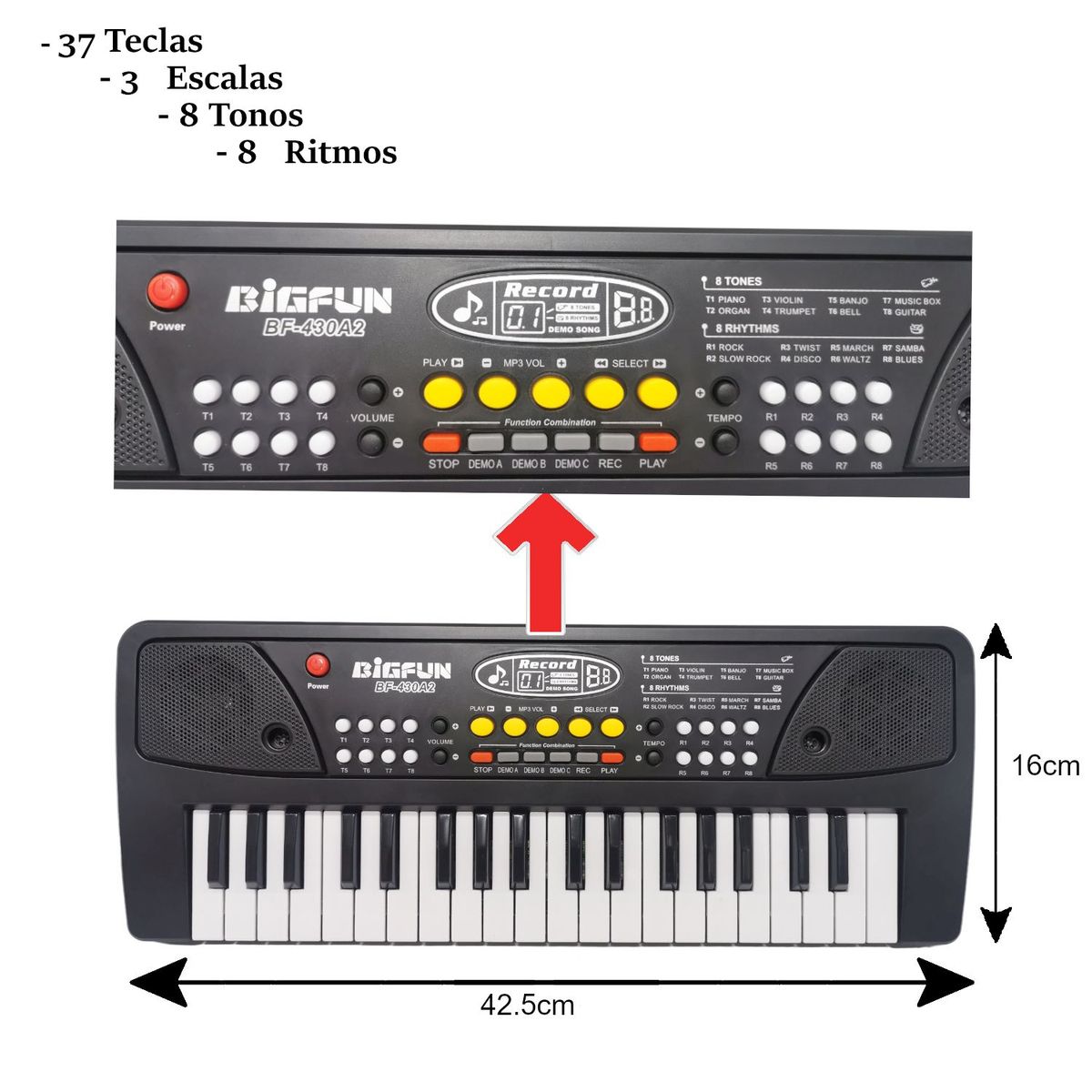 GENERICO - Gran Teclado 37 Teclas Organeta Piano Graba Pistas Infantil