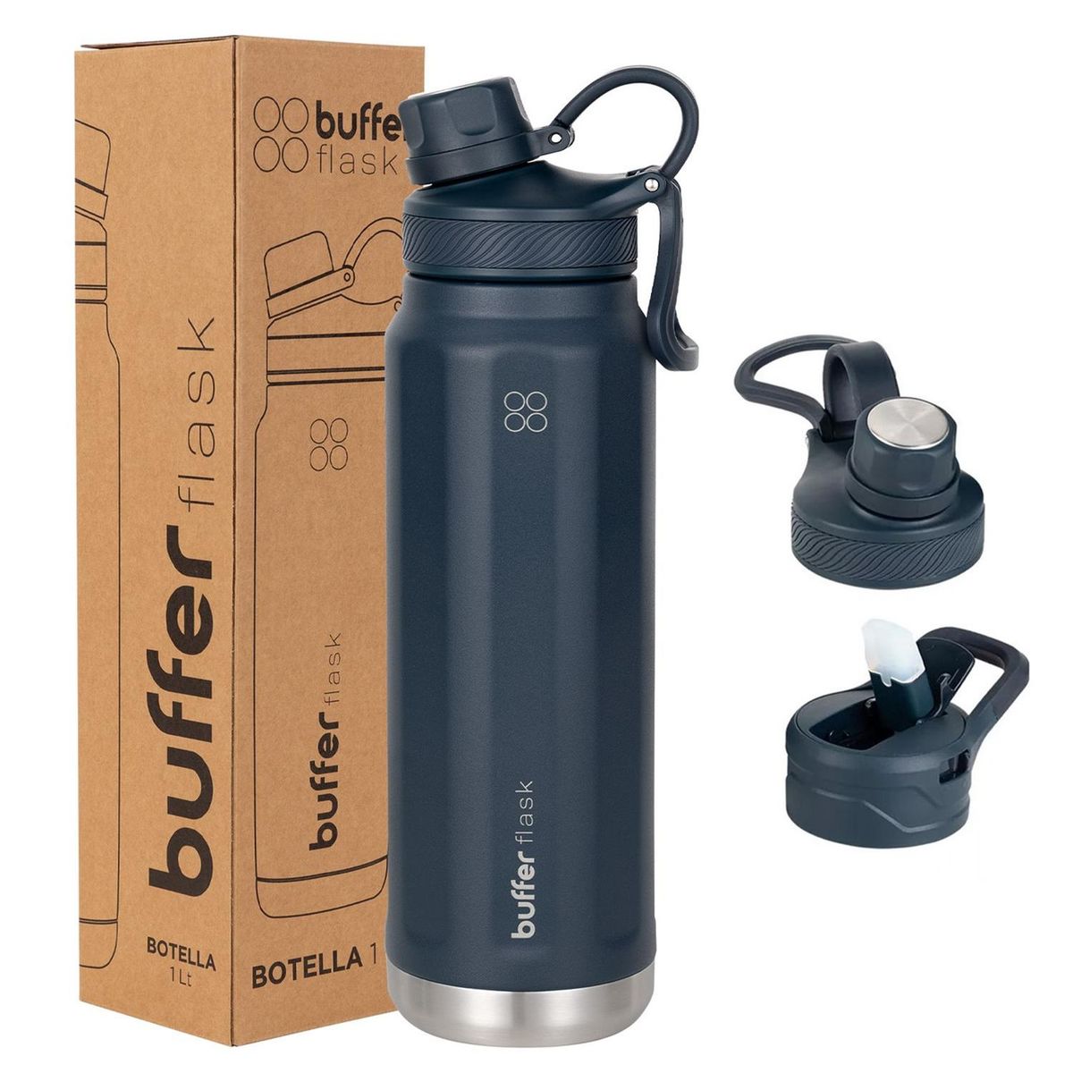 BUFFER FLASK - Termo Botella Termica Agua Acero InoxBuffer1l+tapas - Azul