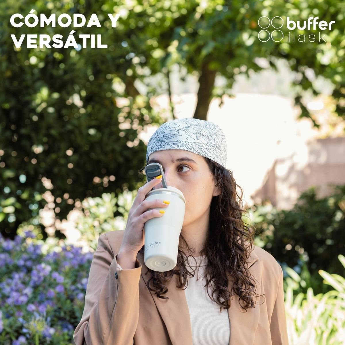 BUFFER FLASK - Mug Vaso TermoAguaCafé 400Buffer Acero Inox+Tapas - Crema-