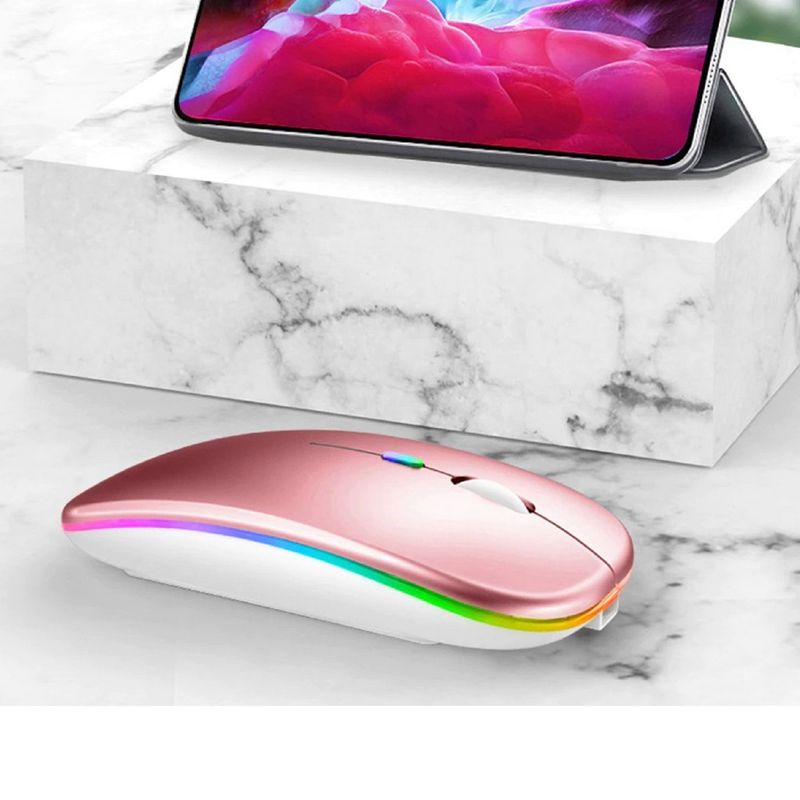GENERICO - Mouse Ratón Recargable Inalámbrico Y Bluetooth Led Gaming Rosa