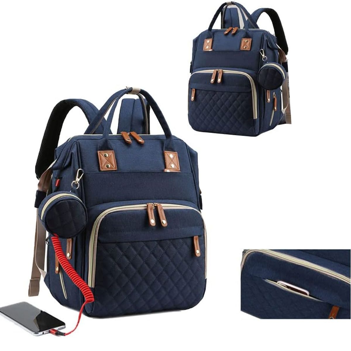ONE PIXEL - Bolso Pañalera Con Cable Usb Y Monedero ONE PIXEL Azul
