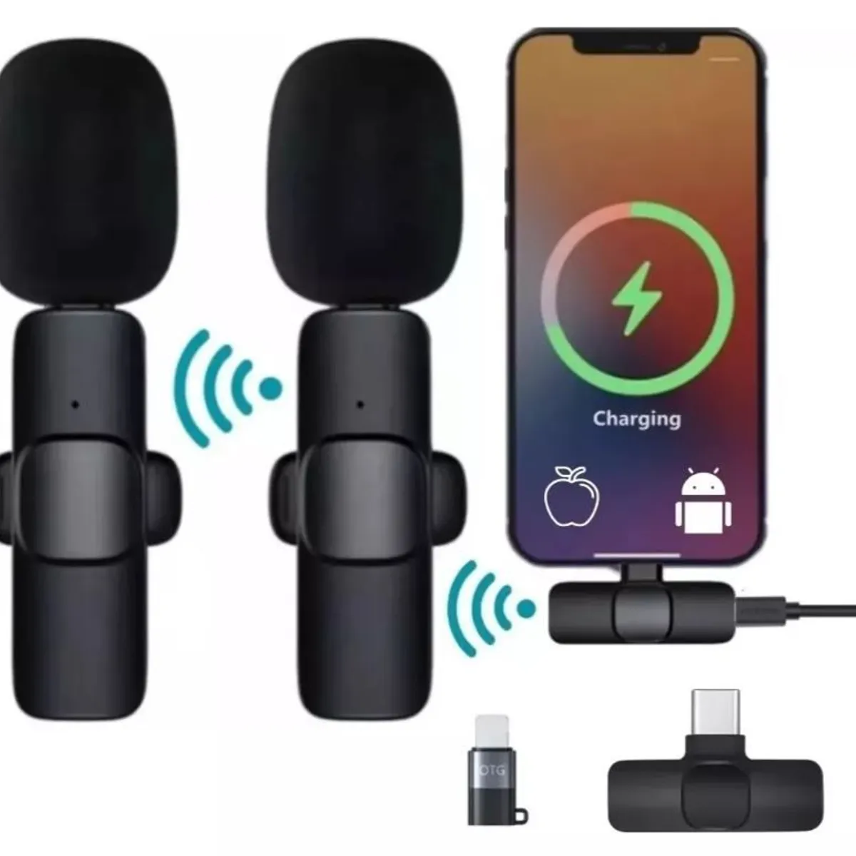 GEARWRENCH - Micrófonos Inalámbricos Solapa 2 En 1 Para iPhone O Tipo C Color Negro