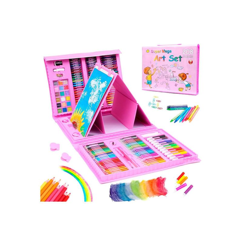GENERICO - Set De Arte Niños 208 Piezas Dibujo Creativo Infantil Rosa