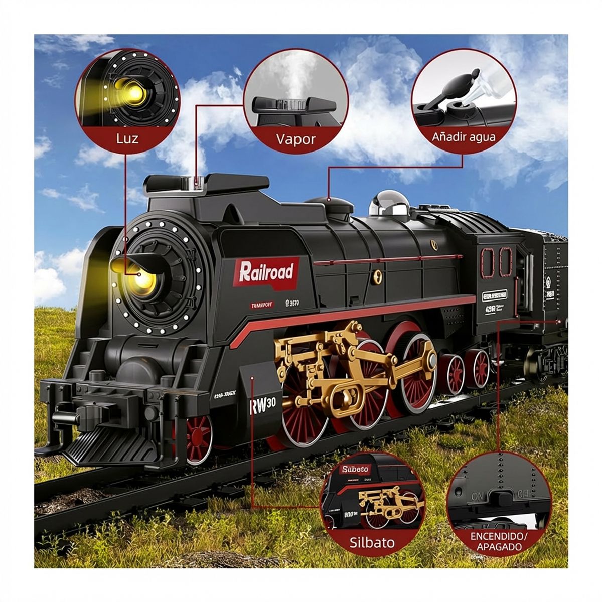 JON DI GROUP SAS - Tren Juguete Navideño Recargable Vapor Luces Sonidos 65 pcs