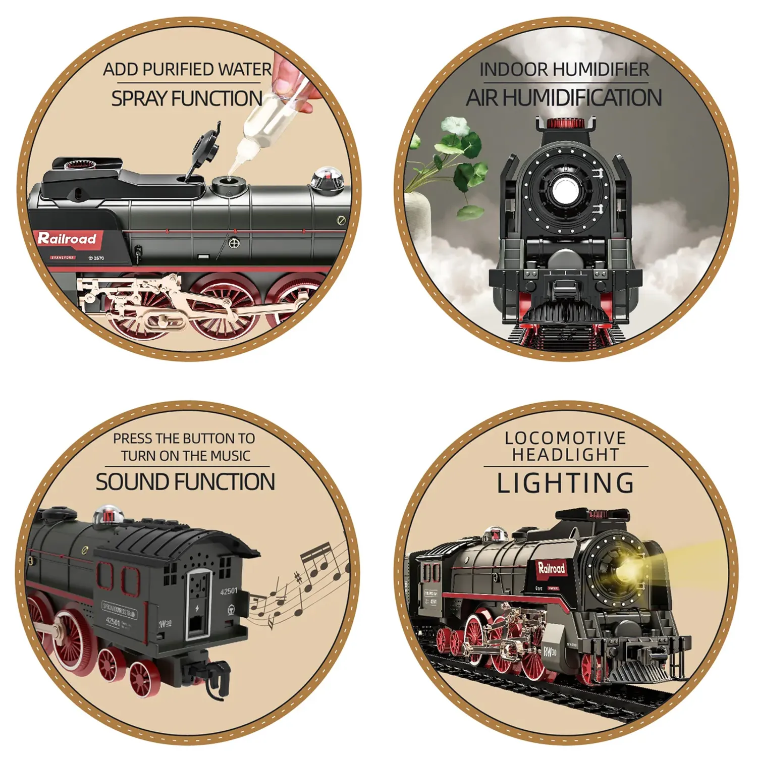 Tren Eléctrico De Juguete Con Vapor, Luces Y Sonidos – Set De Locomotora Con Vagones Y Vías, Ideal Para Navidad Y Cumpleaños, Regalo Para Niños Y Niñas De 3+ Años
