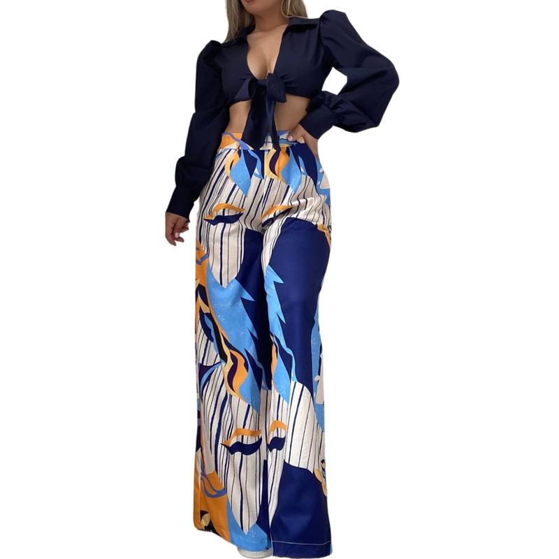 YURELKSHOP - CONJUNTO TOP Y PANTALON LARGO BLUSA MANGA LARGA