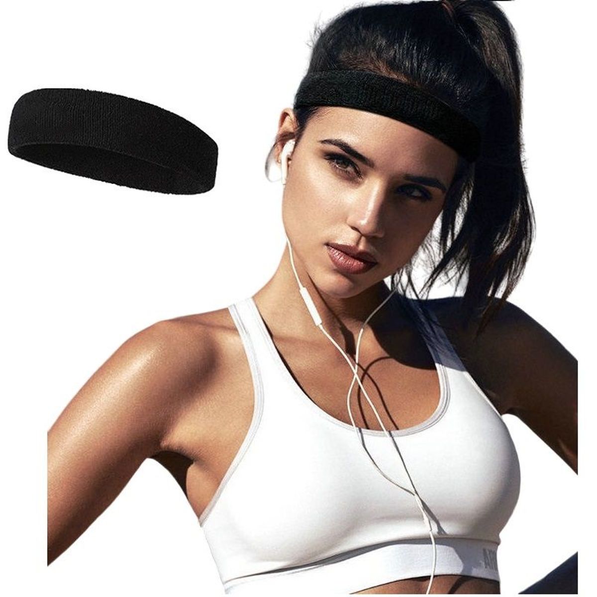 GENERICO - Banda Balaca Deportiva Para Sudor Cabeza Negro