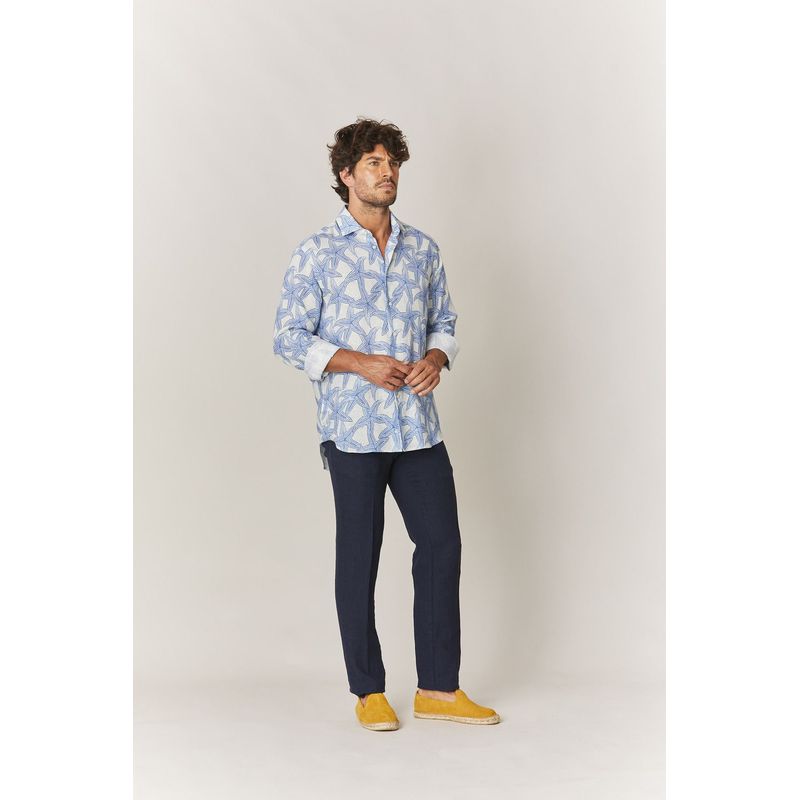 SOLOIO - Camisa de lino estrella marina blanca