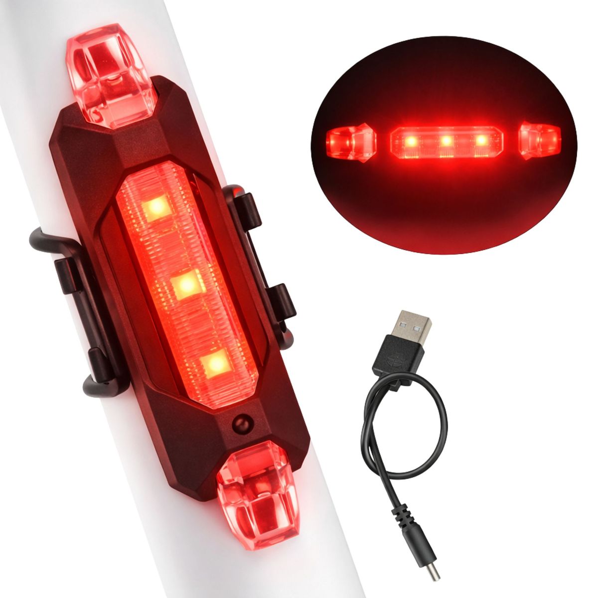 GENERICO - Luz Linterna Recargable Usb Led Bicicleta Tras Rojo O Blanco