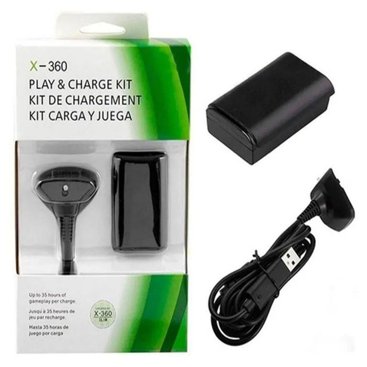 XBOX - Kit Carga Y Juega Xbox 360 Control Carga Rapida.