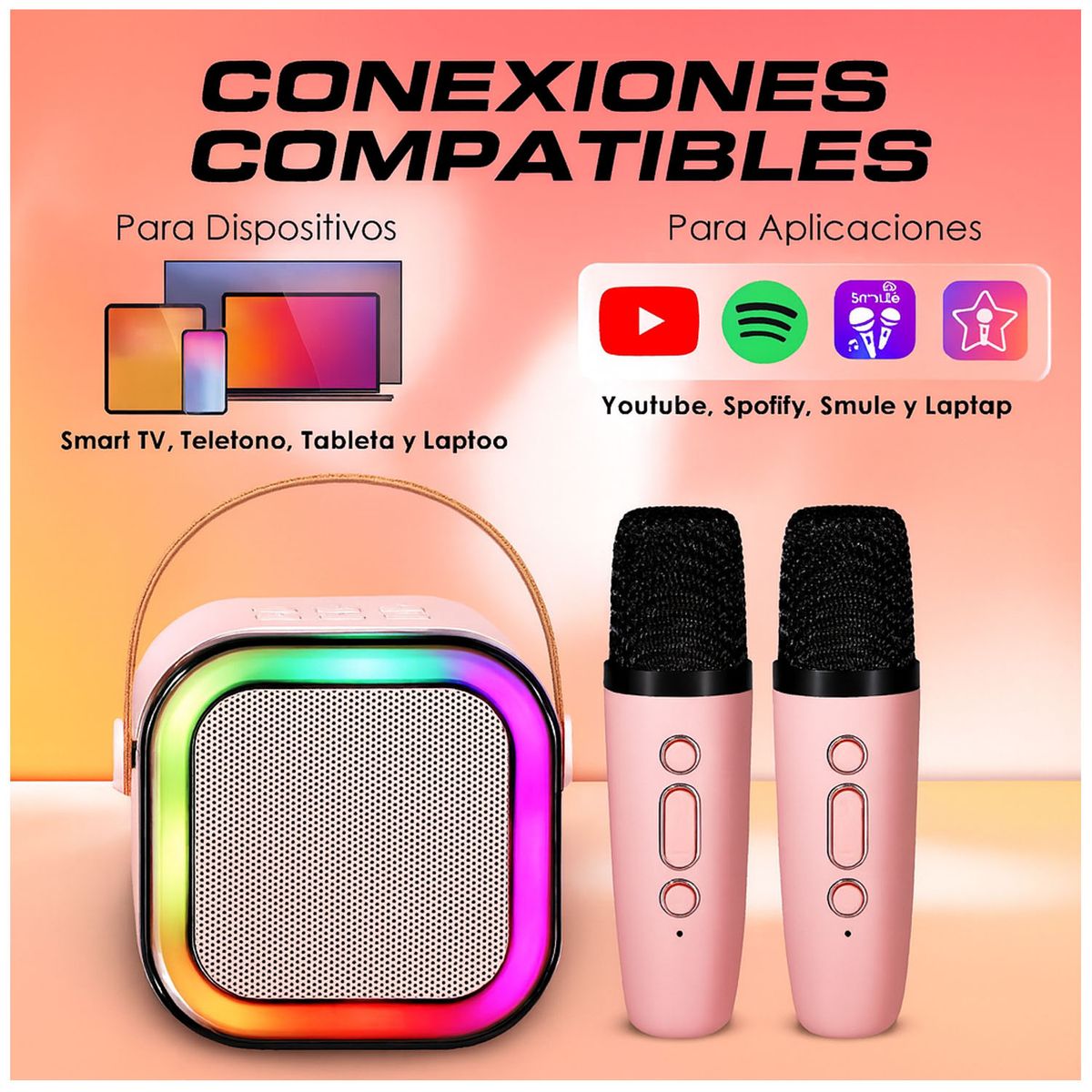 ONE PIXEL - Kit Parlante Y Micrófono Karaoke Para Niños Bluetooth Led