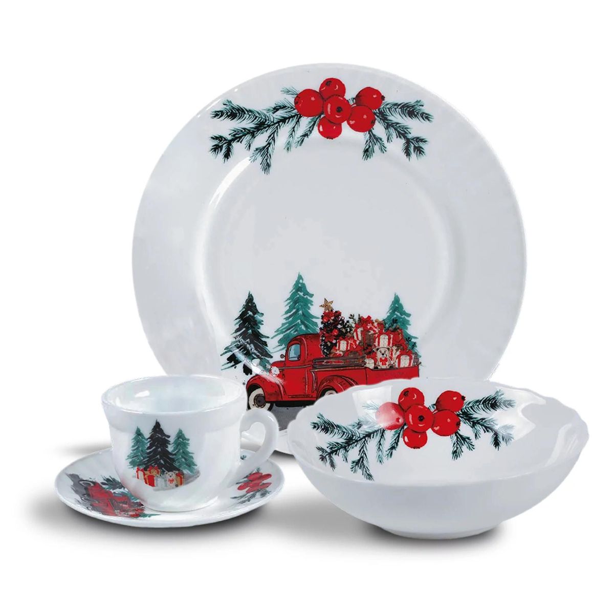 HOME ELEMENTS - Vajilla Navidad Vitroceramica Navideña 4 Puestos 16 Piezas HE