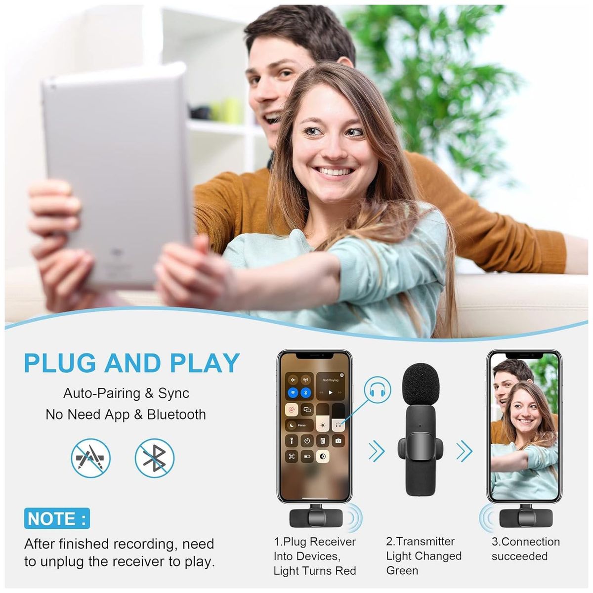 ONE PIXEL - Microfono De Solapa Inalambrico Tipo C Doble Transmisor F3