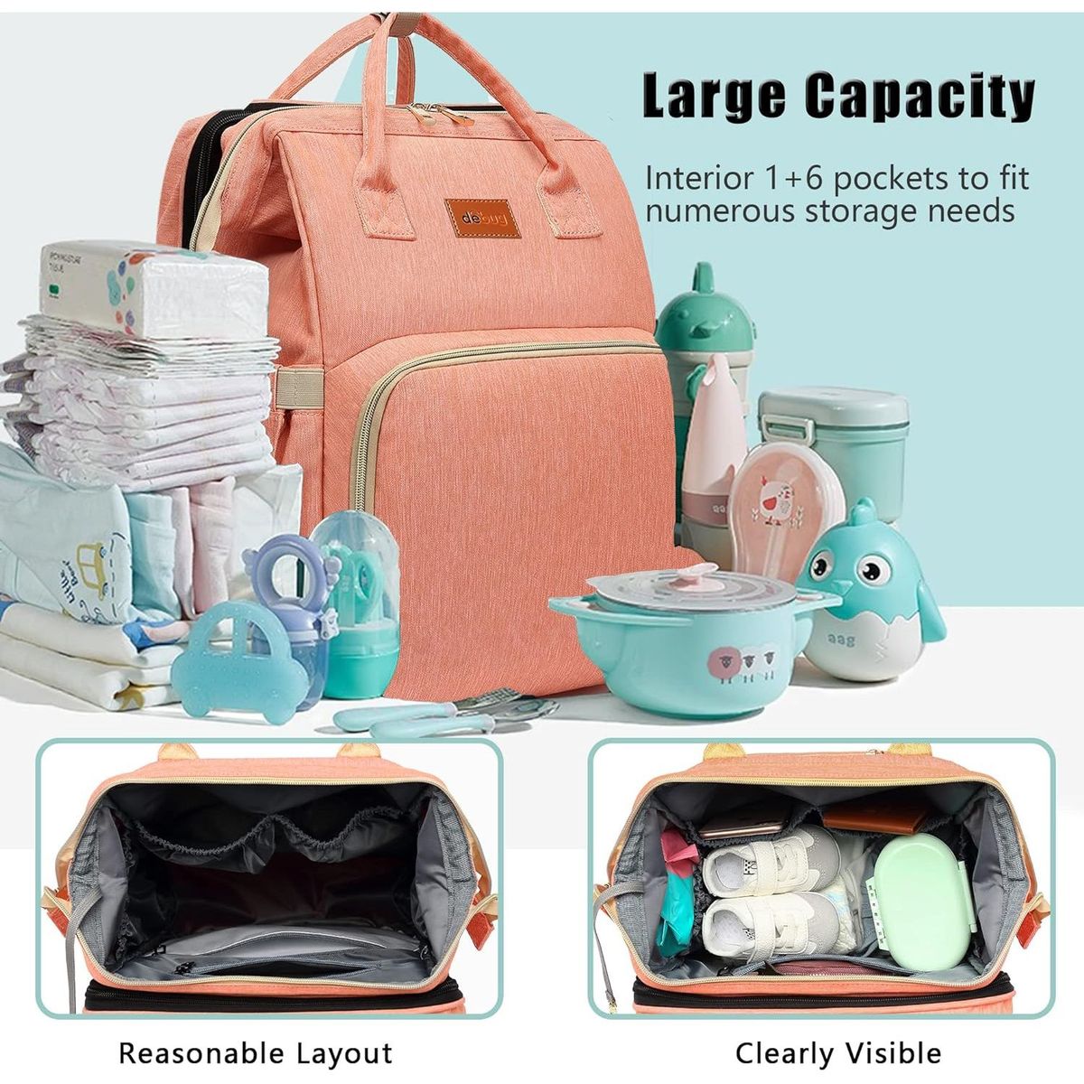 ONE PIXEL - Bolso Morral Pañalera Cambiador Cuna Portatil  Para Bebé COn Puerto de Carga USB One Pixel