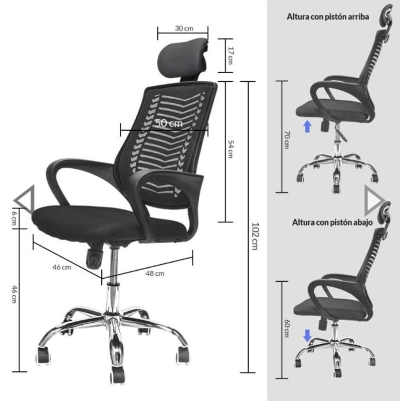 GENERICO - Silla Ergonómica Gerente Malla Cromada Color Negro