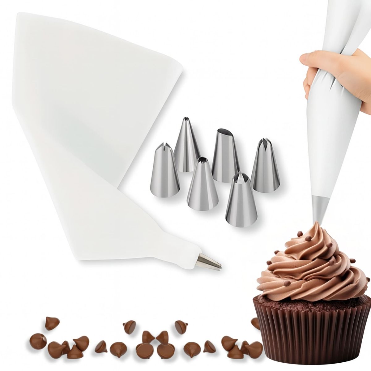 GENERICO - Manga Pastelera Pasteleria En Silicona 6 Boquillas + Acople