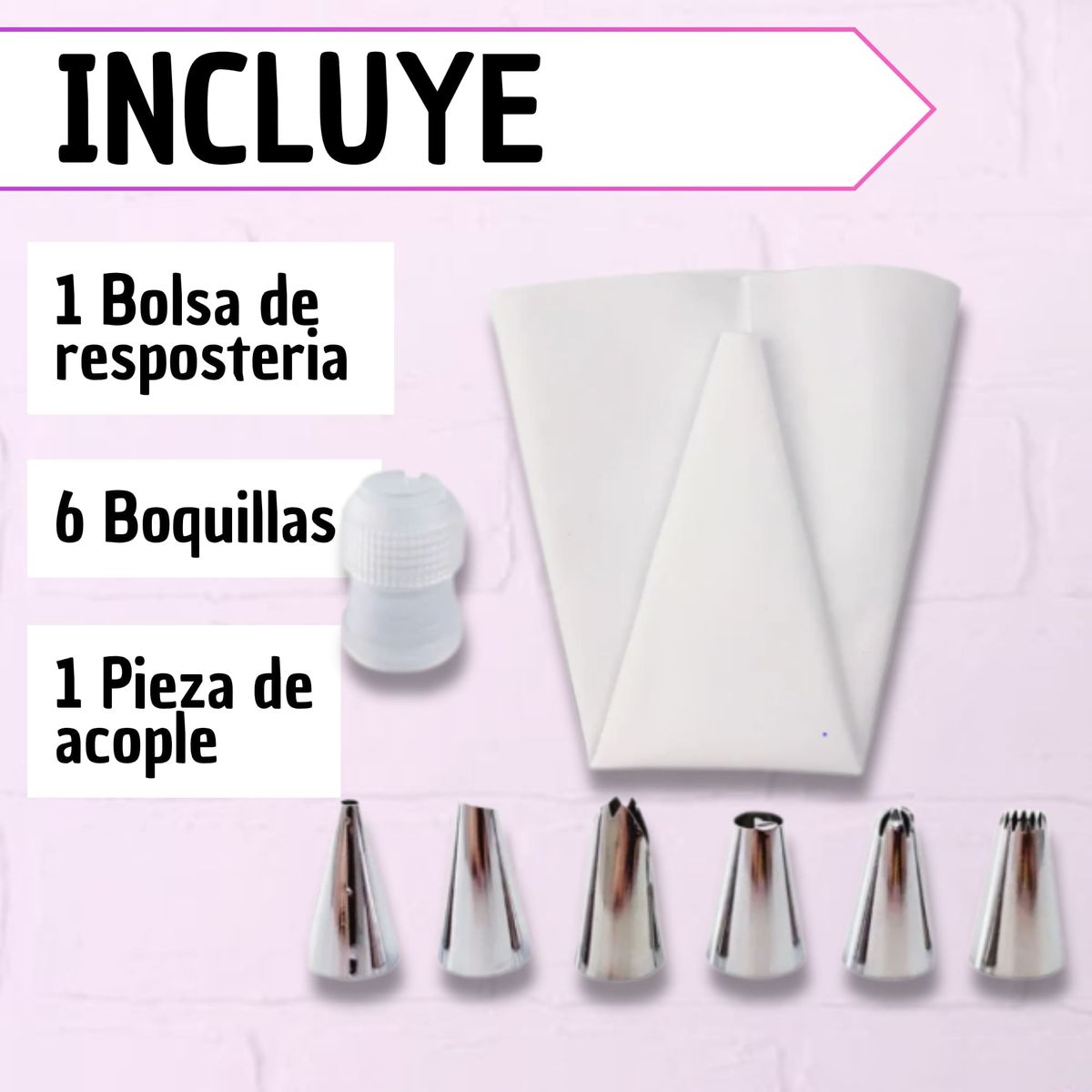GENERICO - Manga Pastelera Pasteleria En Silicona 6 Boquillas + Acople