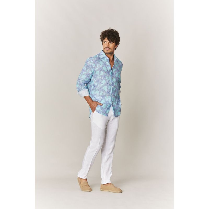 SOLOIO - Camisa de lino estrella marina turquesa