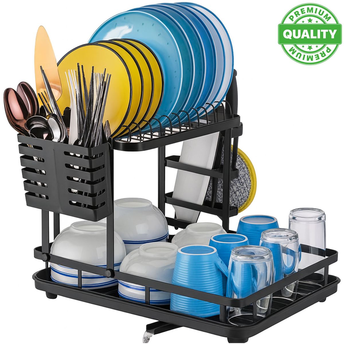 ONE PIXEL - Escurridor De Platos Metálico Con Bandeja 2 Niveles Negro ONE PIXEL