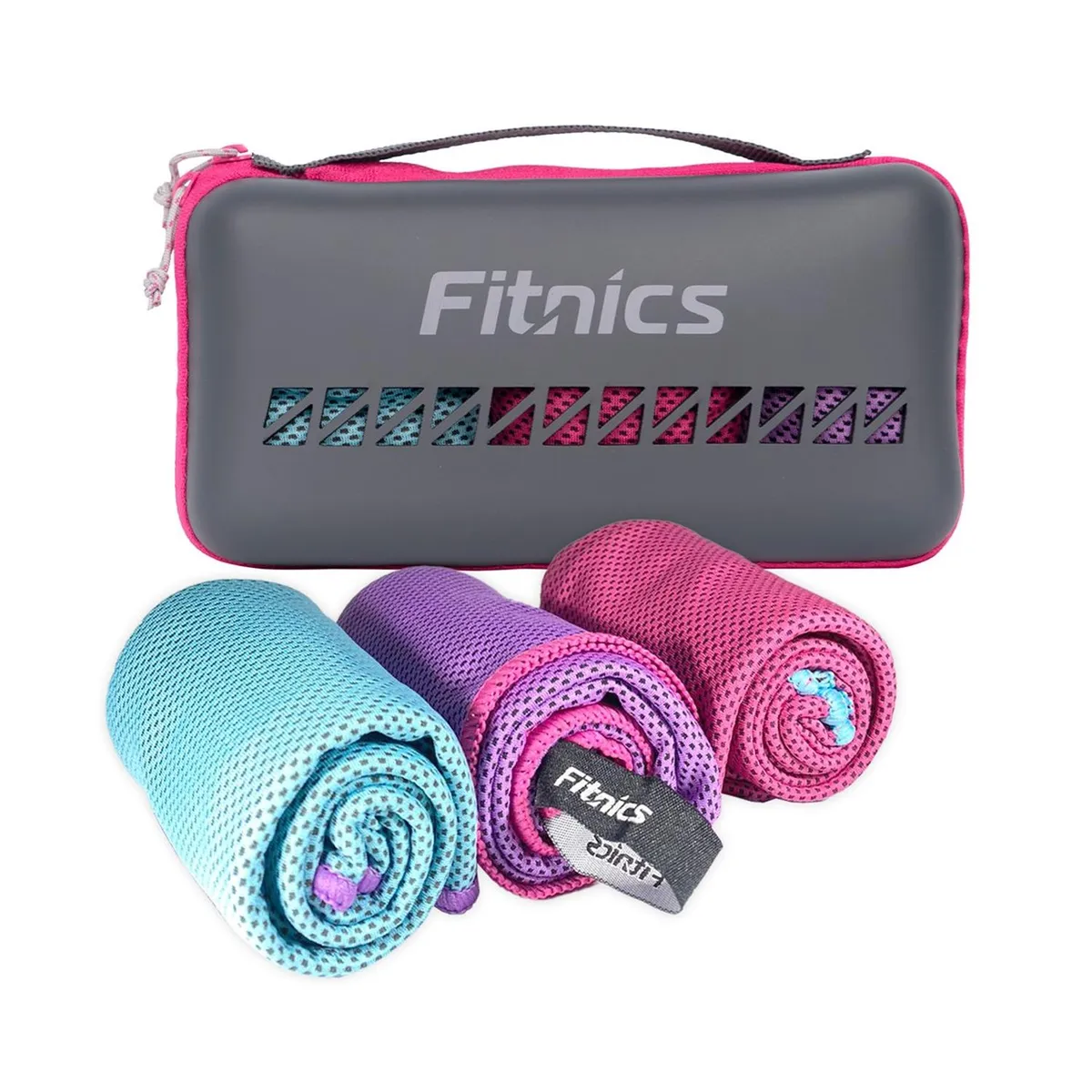FITNICS - Toalla Microfibra Set de 3 100x30 Ejercicio +Estuche - Rosa-