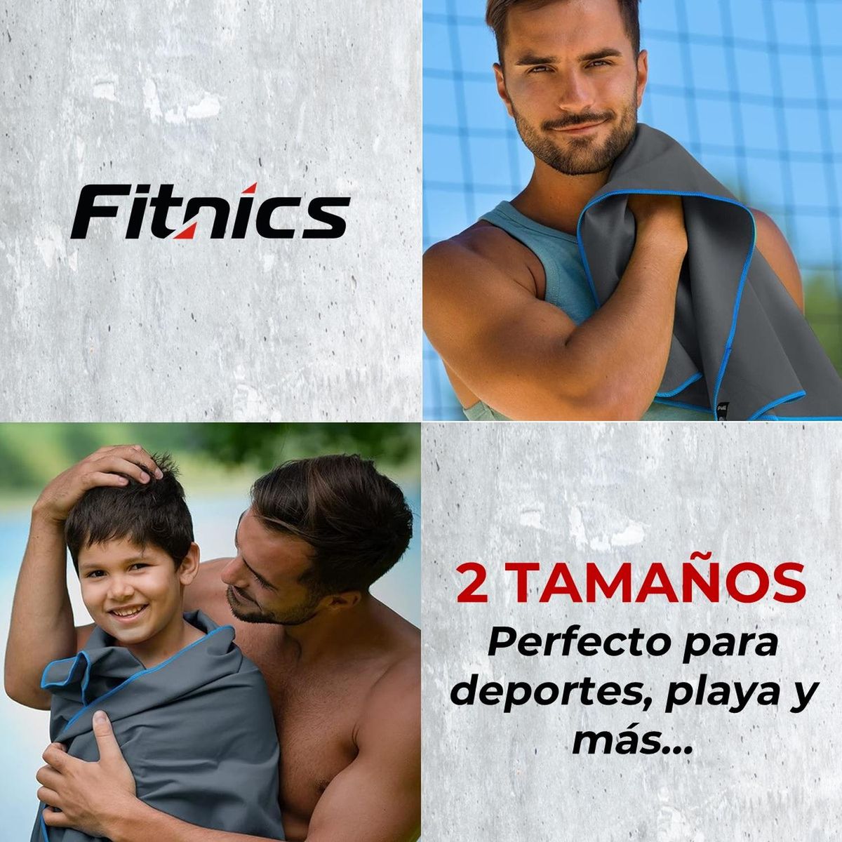 FITNICS - Toalla Microfibra Set x2 + Estuche (77x153 + 39x39) - Gris-