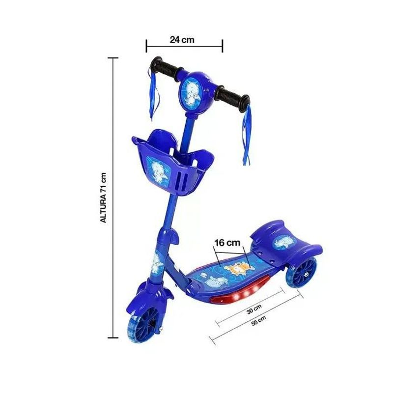 GENERICO - Scooter Monopatin Con Canasta Luces- AZUL