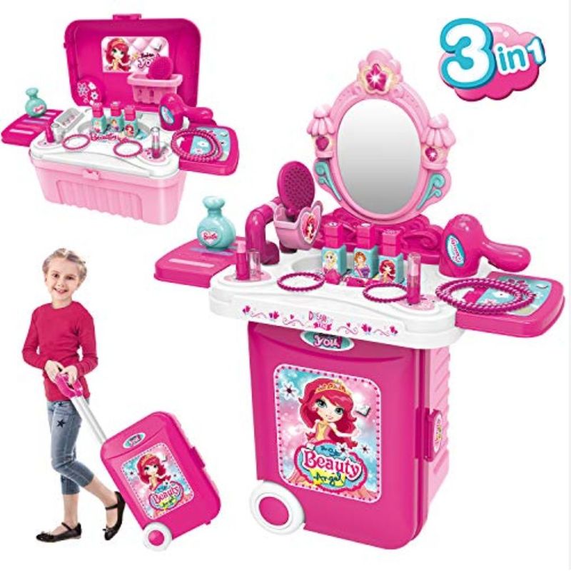 GENERICO - Set De Tocador Maquillaje Niñas 60cm Maleta Ruedas Infantil