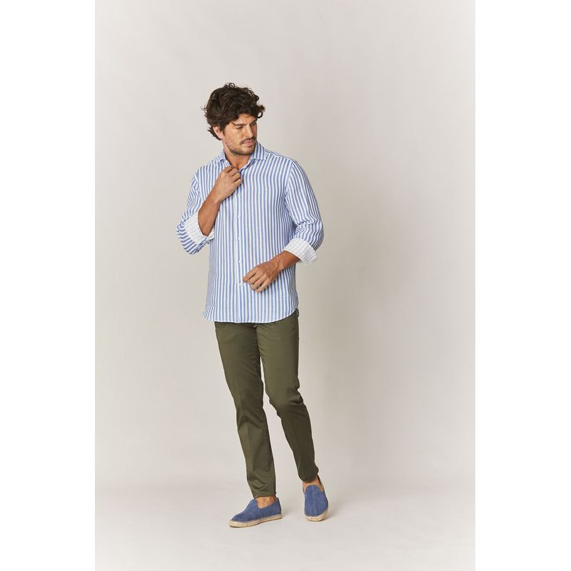 SOLOIO - Camisa de lino rayas celestes
