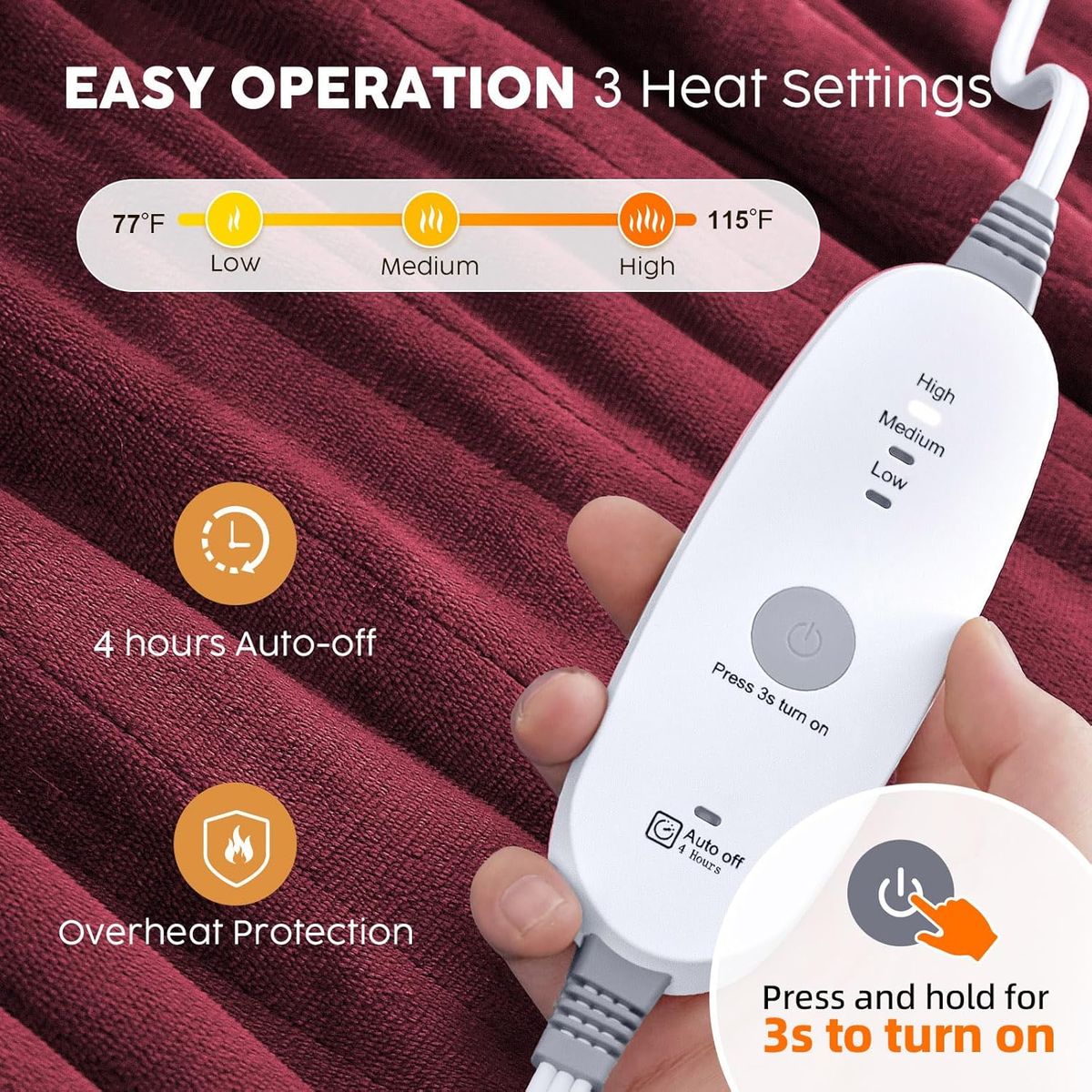 MAX - Cobija Térmica Eléctrica Ultra Suave 5 Niveles de Intensidad