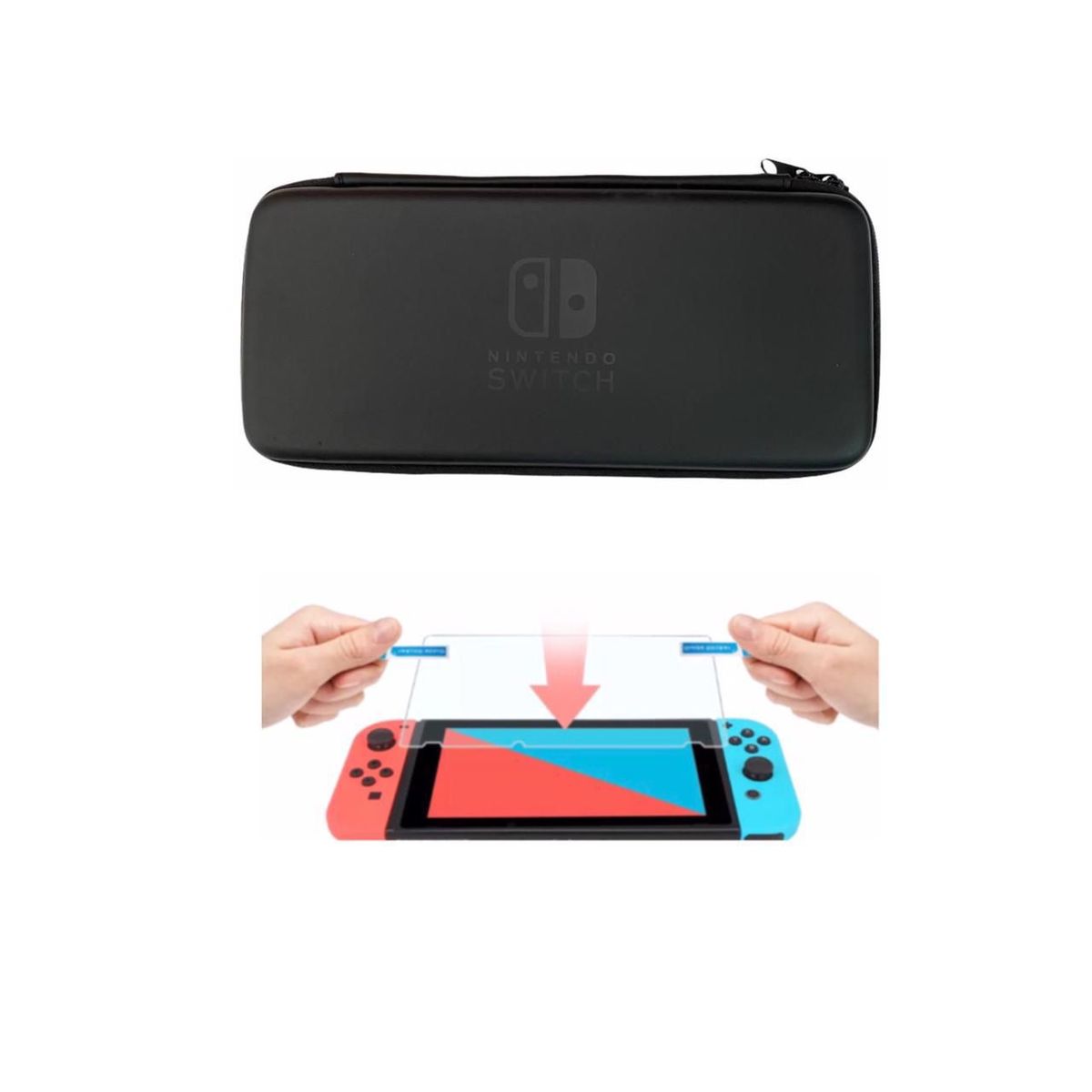 GENERICO - Estuche Rigido Negro + Vidrio Templado Para Switch