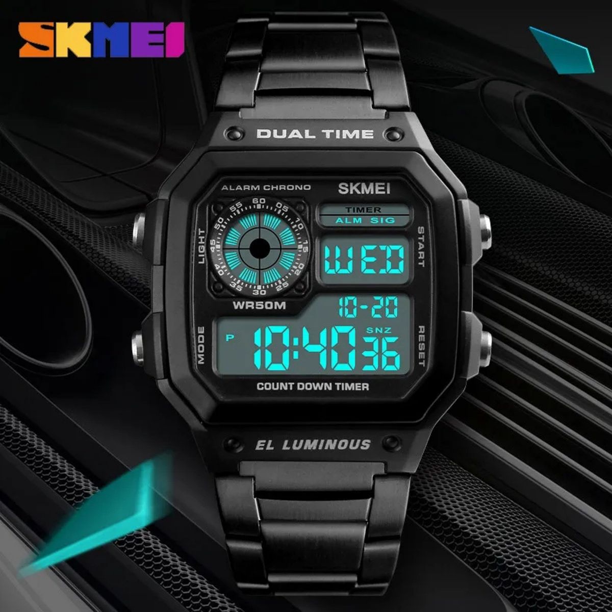 SKMEI - Reloj de Caballero Skmei Digital Original en Acero Resistente al agua