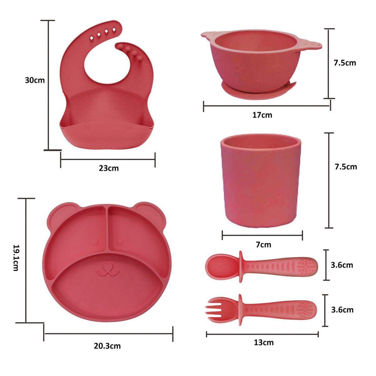 GENERICO - Kit Alimentación Bebe Vajilla En Silicona Libre de BPA- ROSADO-