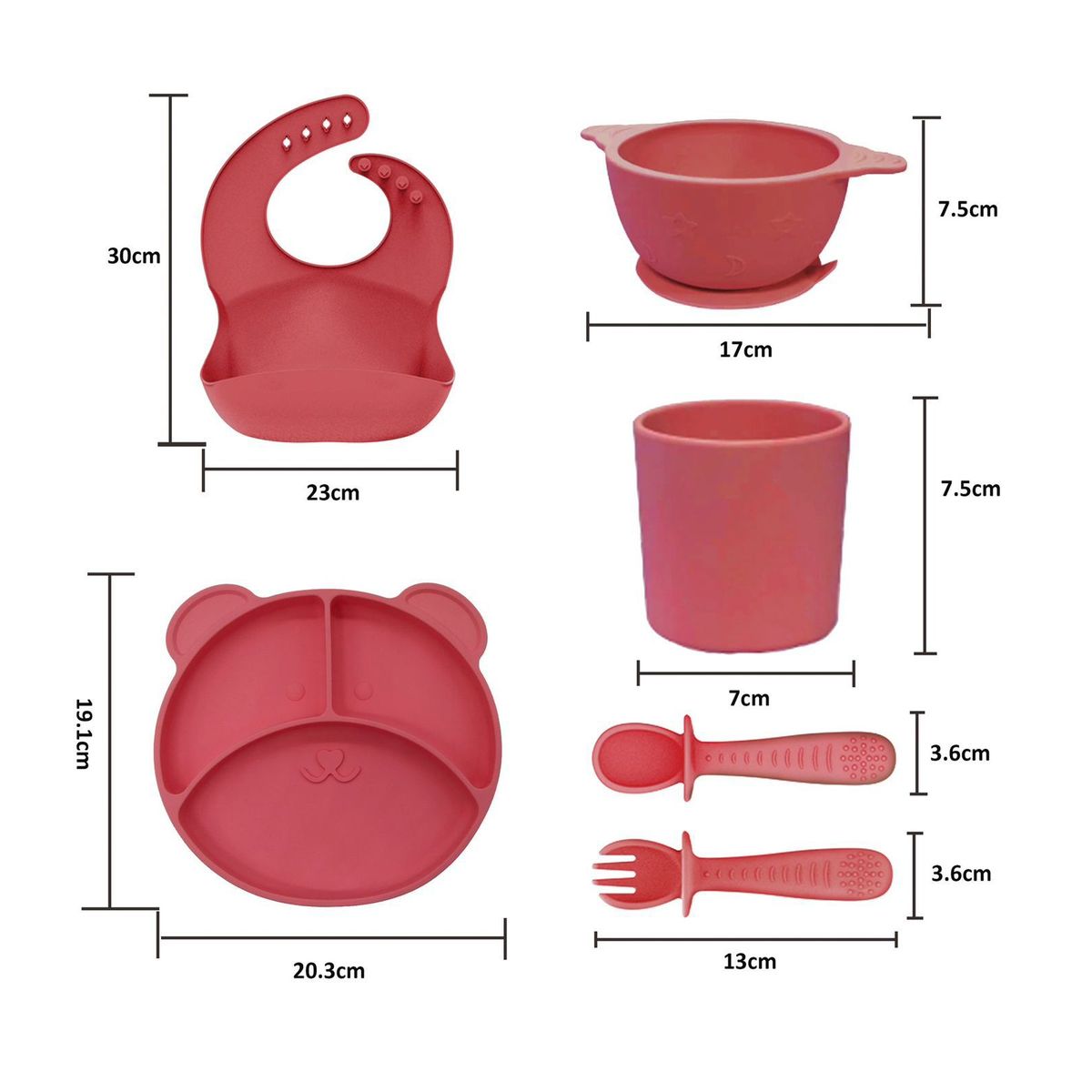 GENERICO - Kit Alimentación Bebe Vajilla En Silicona Libre de BPA- ROSADO-