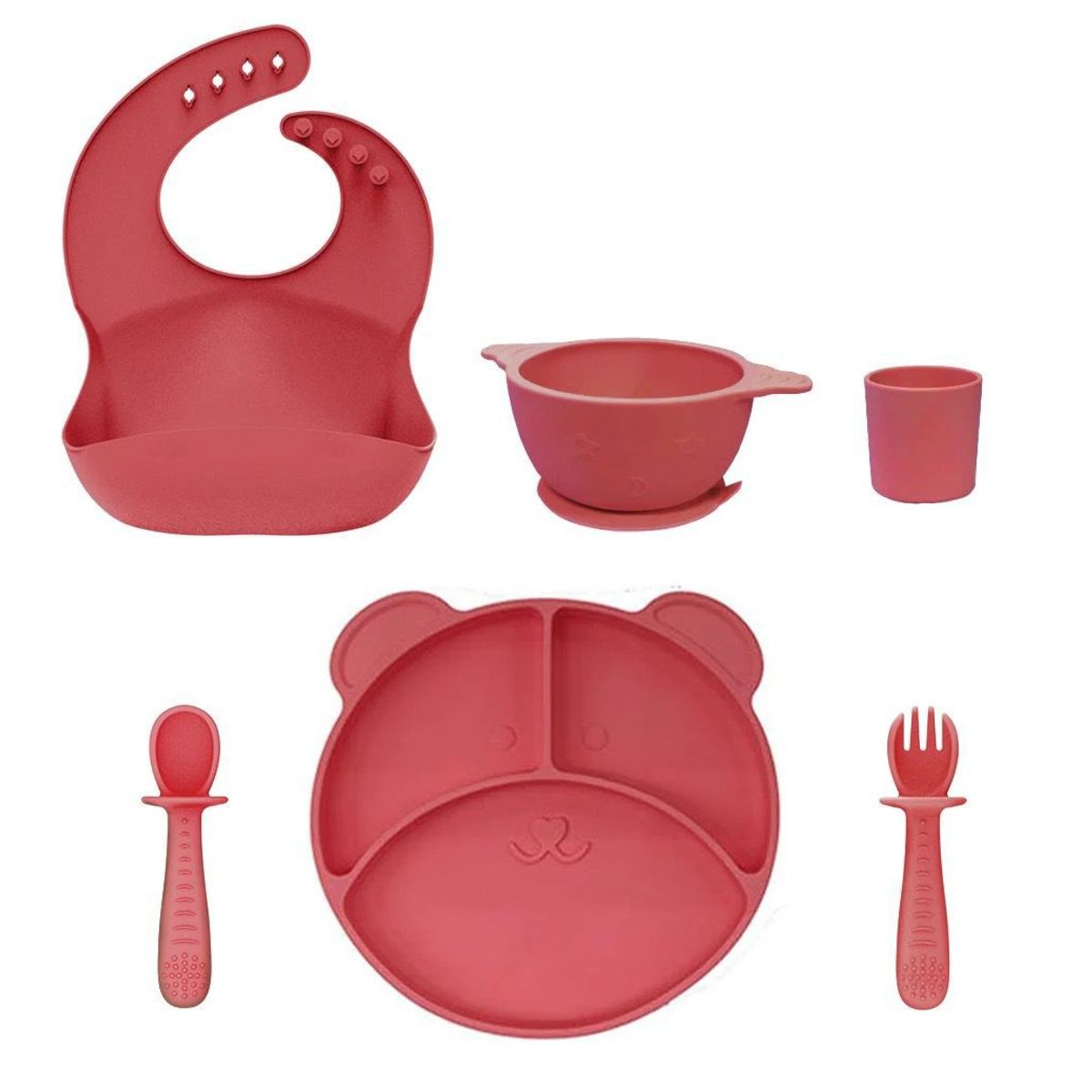 GENERICO - Kit Alimentación Bebe Vajilla En Silicona Libre de BPA- ROSADO-