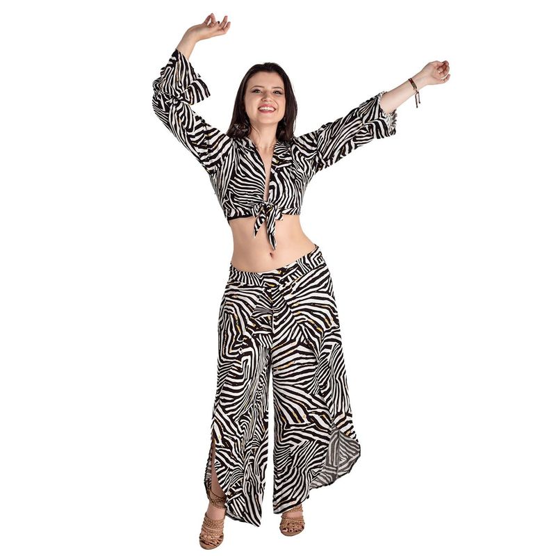 FREYDA - Conjunto Top Y Pantalón Cebra Print Negro Estilo Freyda