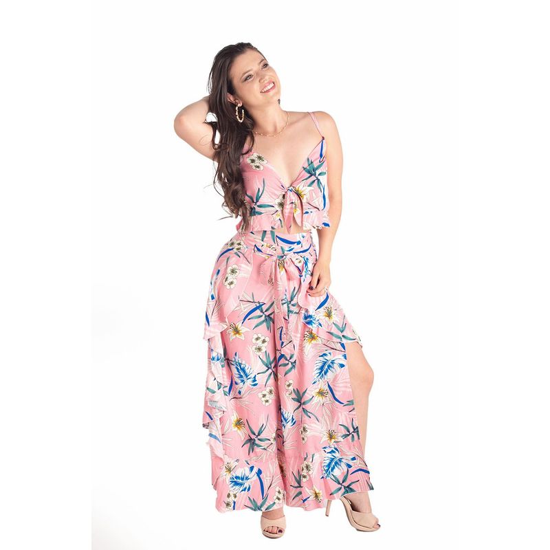 FREYDA - Conjunto De Top Y Pantalón Ancho Batik Chik  Rosa Freyda