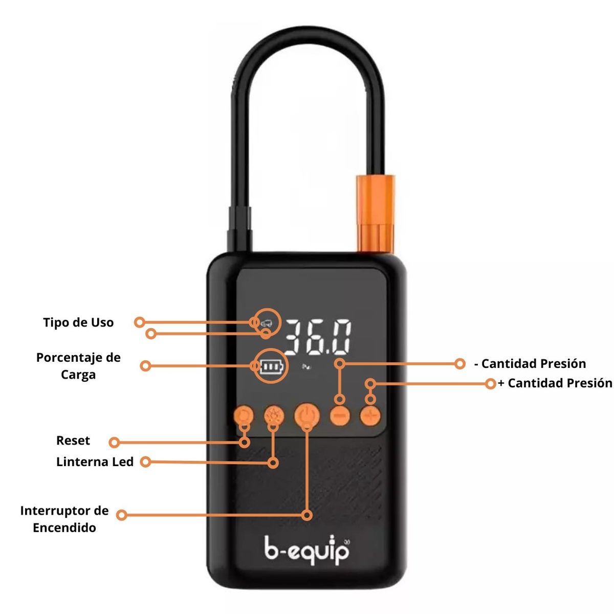 B EQUIP - Compresor Portatil Inflador Neumaticos USB B-Equip BEQ-150