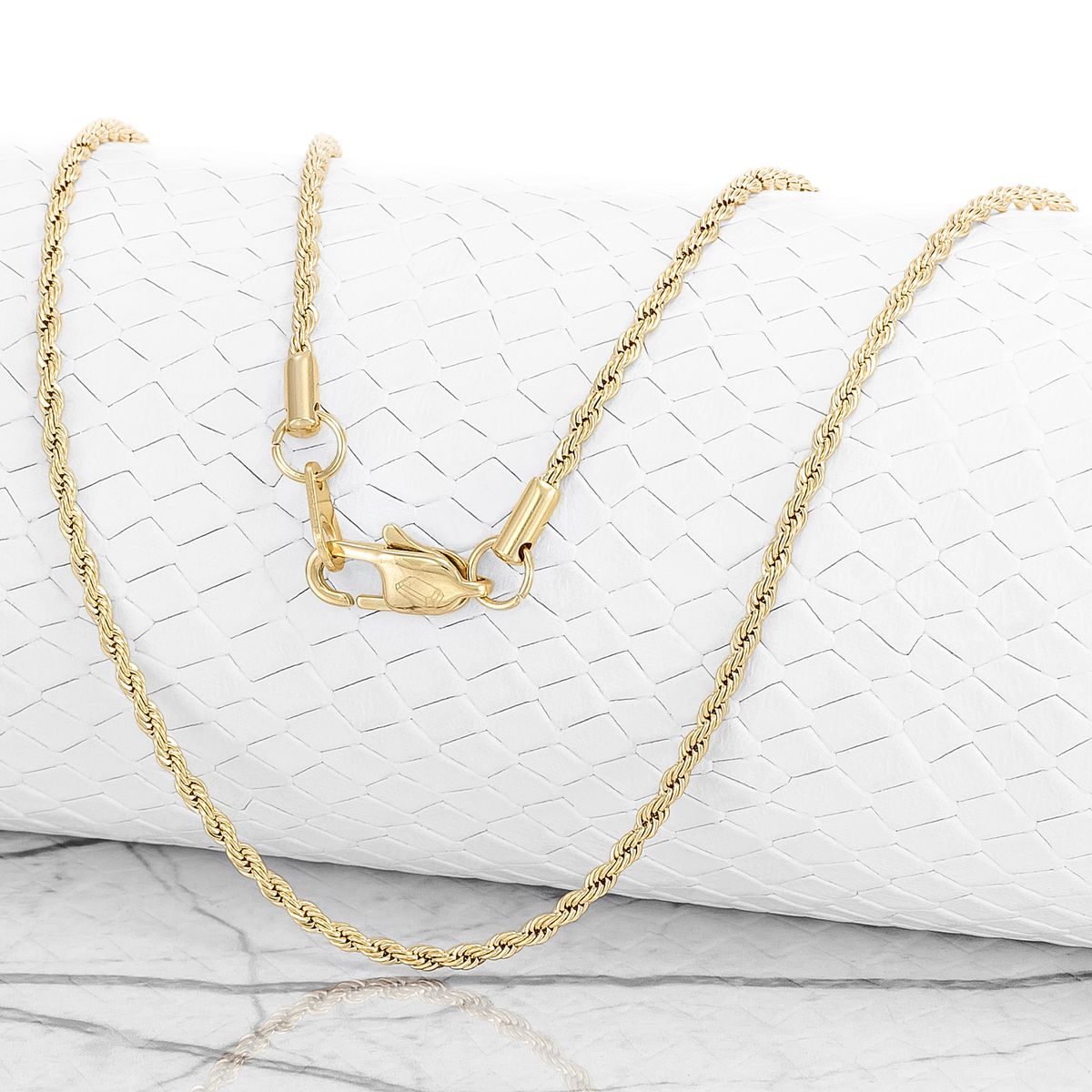 GLEAM GOLD - Cadena Oro Laminado 18 Kilates Unisexo Tejido Lazo 2 MM 65 CM_.