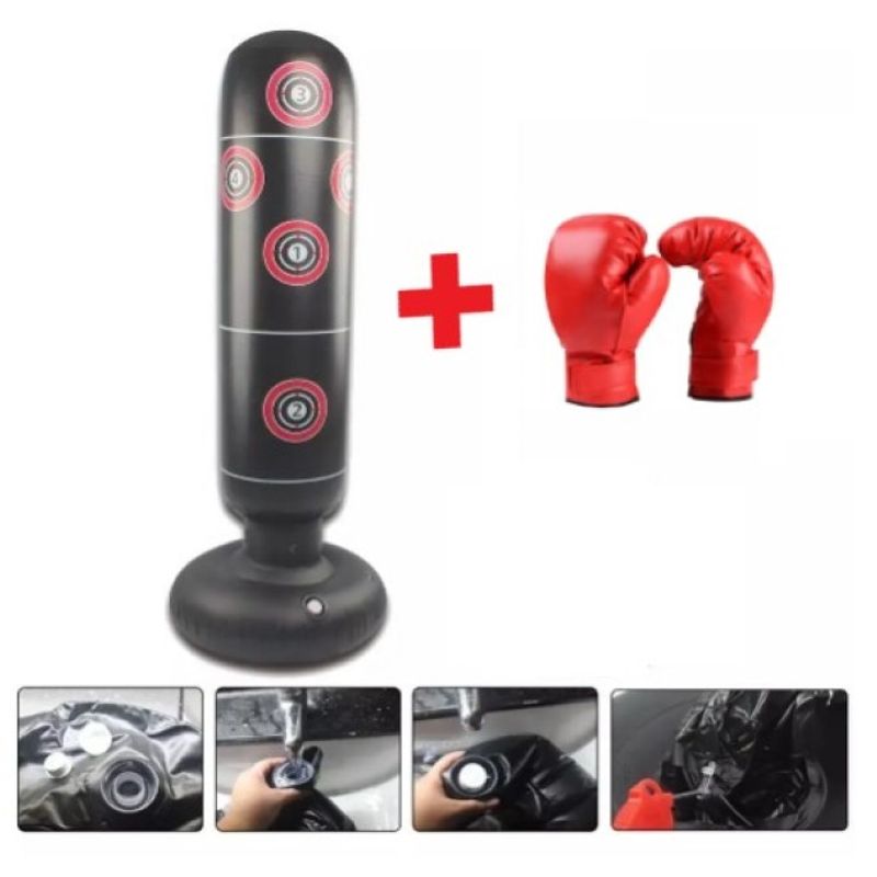 GENERICO - Saco inflable de boxeo Con Base De Arena O Agua Mas Guantes