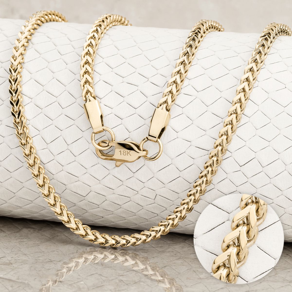 GLEAM GOLD - Cadena Oro Laminado 18 Kilates Unisexo Tejido Franco 2 MM 65 CM_.