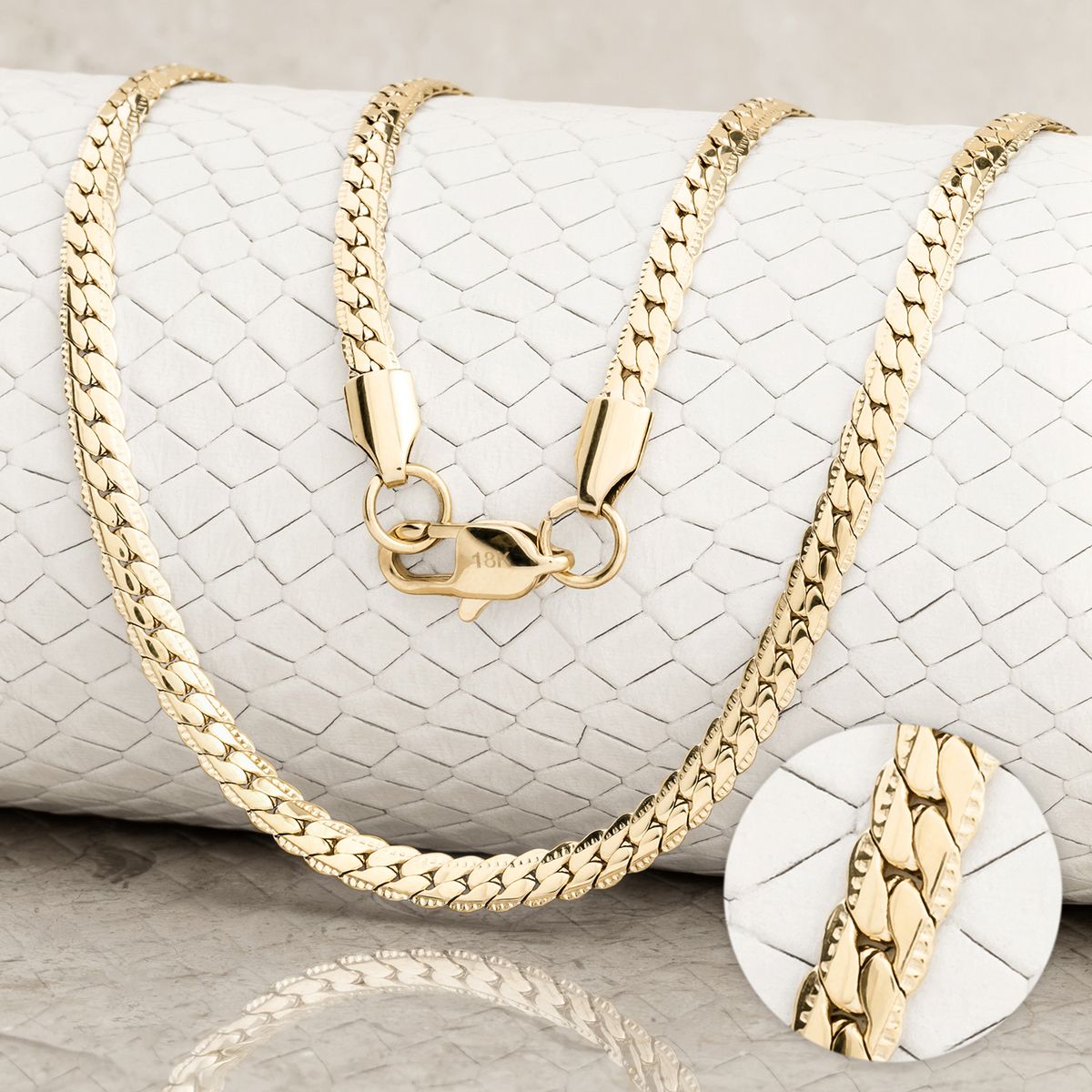 GLEAM GOLD - Cadena Oro Laminado 18 Kilates  Unisexo Tejido Grabado 2 MM 65 CM_.