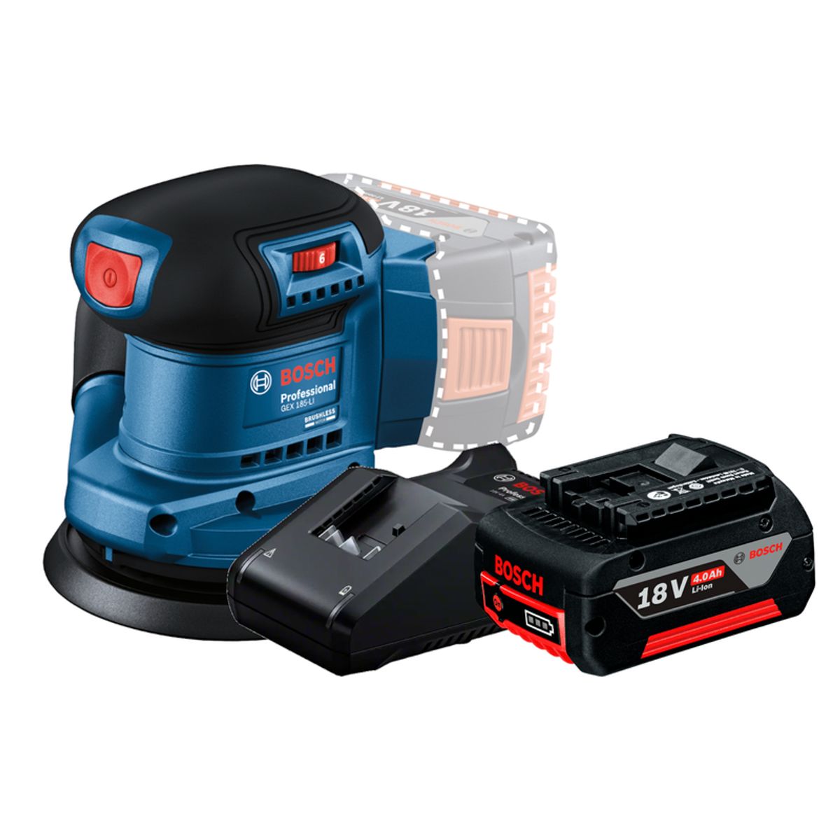 BOSCH - LIJADORA EXCENTRICA GEX 185 LI 18V 1 BAT 4AH/CARGA